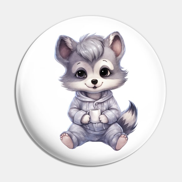 Gray Wolf Wearing Pajamas Pin by Chromatic Fusion Studio