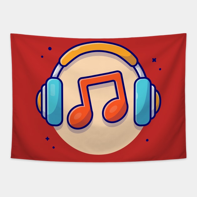 Music Notes Icon with Headphones Music Cartoon Vector Icon Illustration Tapestry by Catalyst Labs