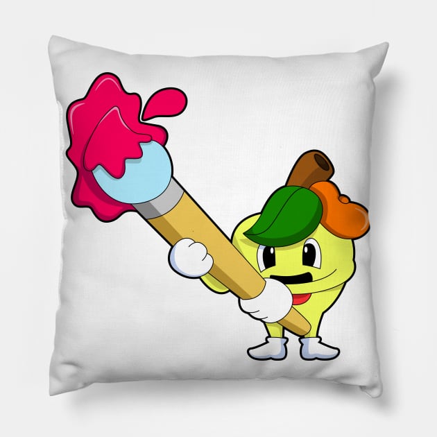 Apple as Painter with Paint brush Pillow by Markus Schnabel