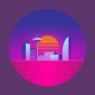 Synthwave 80's neon city T-Shirt