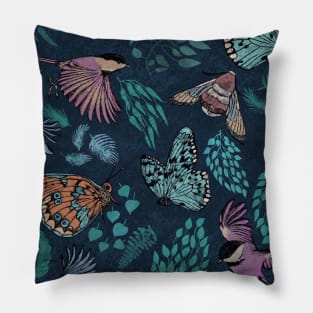 Moody moth, bird and butterfly Pillow