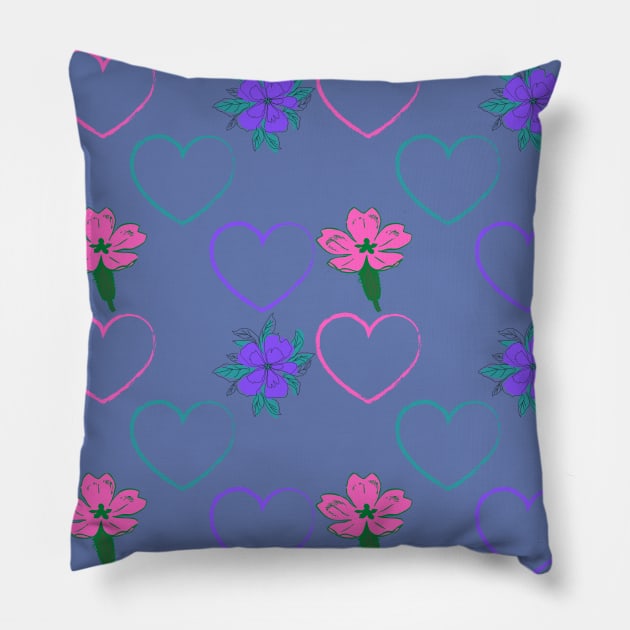 Primroses and Violets with Hearts Pattern Pillow by aybe7elf