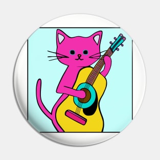 Pink Cat Yellow Guitar Pin