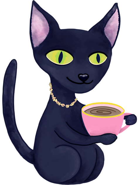 Cute Black Cat Drinking Coffee Kids T-Shirt by MariaWorkman