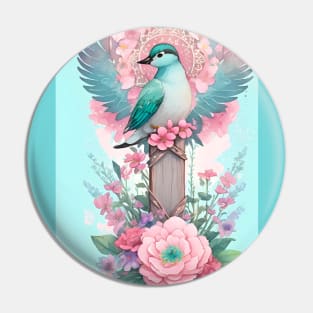 Fanciful Teal Bird Pin