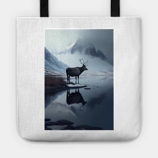 Nordic Winter Reflection Reindeer in a Mountain Valley Art Print Tote