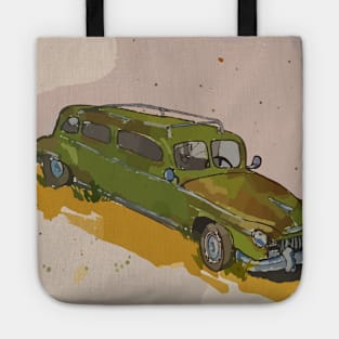 Old green antique DeSoto car on Route 66 Tote