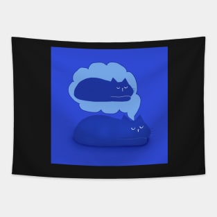 Living the Dream Sleeping Blue Cat Tapestry