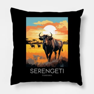 A Pop Art Travel Print of the Serengeti National Park - Tanzania Pillow