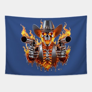 Flaming Skeleton Shooting Cowboy by focusln Tapestry