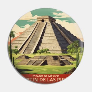 San Martin de las Piramides Estado de Mexico Vintage Tourism Travel Pin