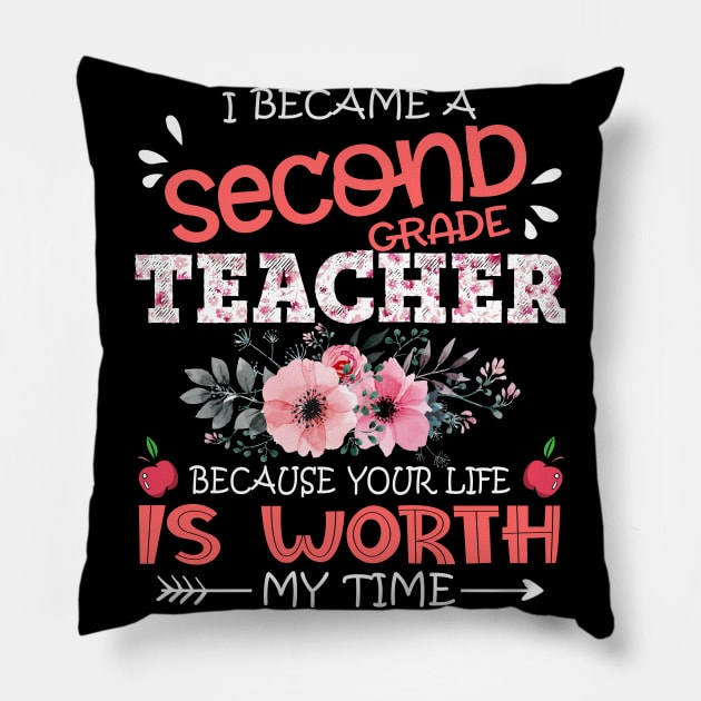 I Became A Second Grade Teacher Because Your Life Is Worth My Time Floral Teaching Mother Gift Pillow by Kens Shop