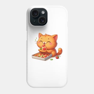 cute cat fat eat pizza slice cartoon illustration Phone Case