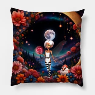 Cute fairy in the moon light. Pillow