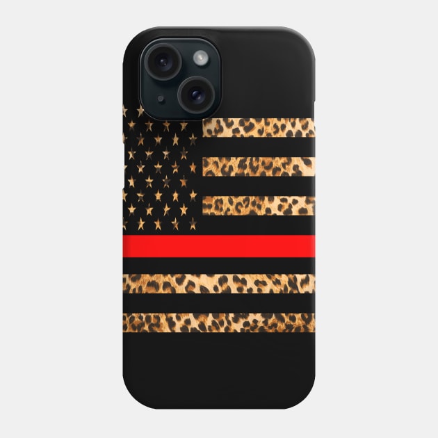 Leopard Thin Red Line Firefighters Phone Case by fuki