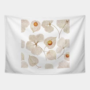 Physalis dry flowers watercolor print. Cape gooseberry botanical illustration. Autumn Berries, Golden berry plant structure Tapestry