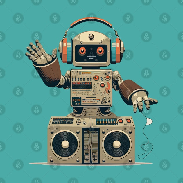 Oldschool Robot DJ Wearing Headphone by Imagine79