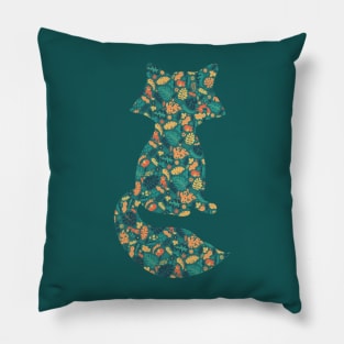 Foxes in a Colorful Jungle With Flowers - Silhouette Pillow