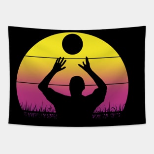 Travel back in time with beach volleyball - Retro Sunsets shirt featuring a player! Tapestry