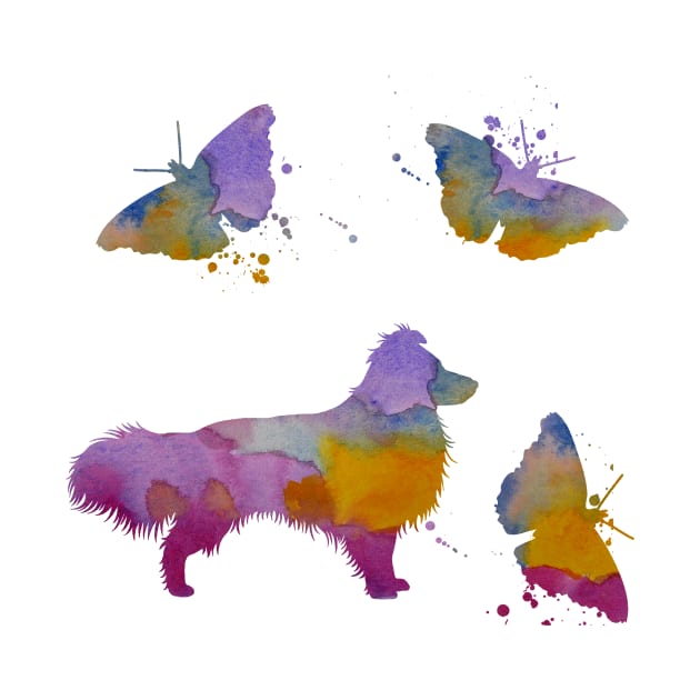 Shetland Sheepdog Art, Sheltie, Dog Painting, Colorful Butterflies by BittenByErmines