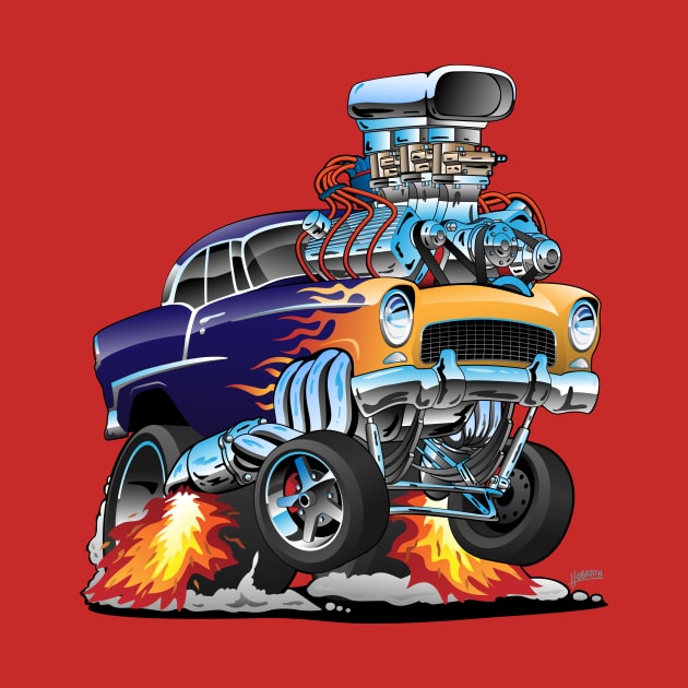 Classic Fifties Hot Rod Muscle Car Cartoon by hobrath