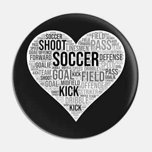 Soccer Heart Black and White Pin