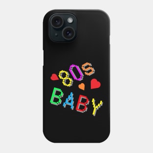 80s Baby. Fun Retro Statement with Hearts. (Black Background) Phone Case