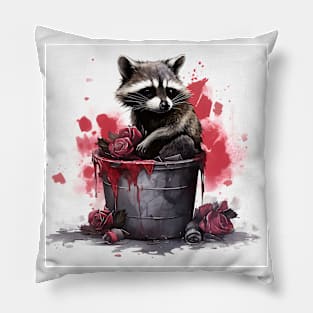 Raccoon in a trash and roses Valentines Day Pillow