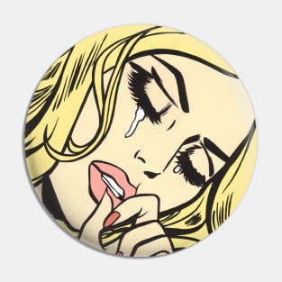 Blonde Crying Comic Girl Pin