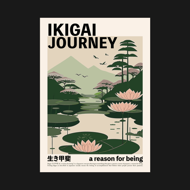 Japanese Landscape Ikigai - Modern Mid-century Style by SallySunday