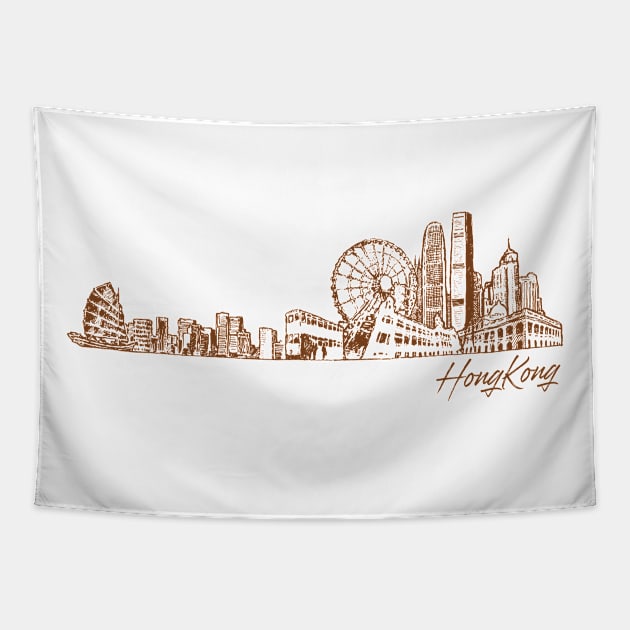 Hong Kong hand drawn skyline Tapestry by SerenityByAlex