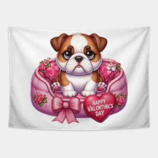 Valentine Bulldog in Bed Tapestry