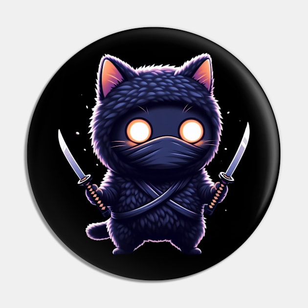 Stealthy Whiskered Warrior Ninja Cat Pin by Divineshopy