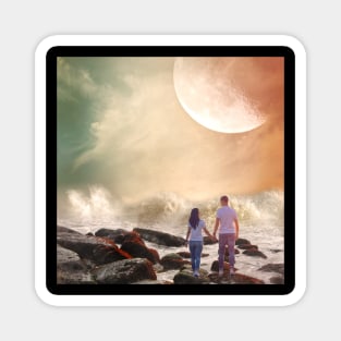 Valentine Wall Art - Holding hands on the shore - Unique Valentine Fantasy Planet Landsape - Photo print, canvas, artboard print, Canvas Print and T shirt Magnet