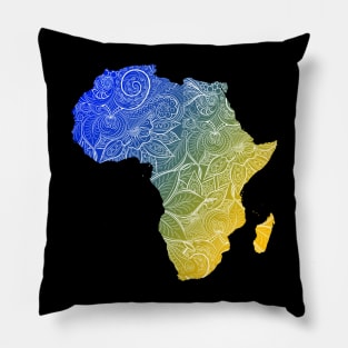 Colorful mandala art map of Africa with text in blue and yellow Pillow