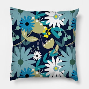 Blue Flower Field Pillow