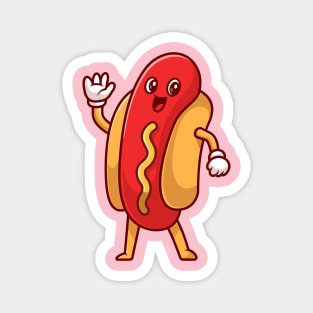 Cute Hotdog Waving Hand Cartoon Magnet