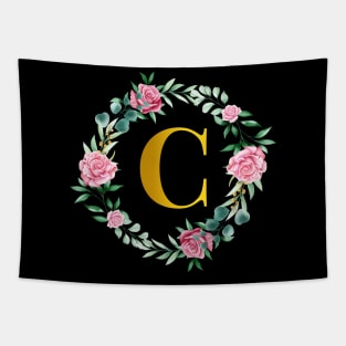 Floral Initial Wreath Monogram letter C Tapestry