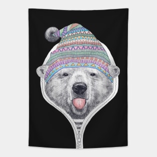 Winter bear on black Tapestry