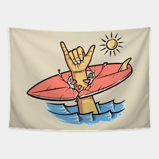 shaka hand and surfboard Tapestry