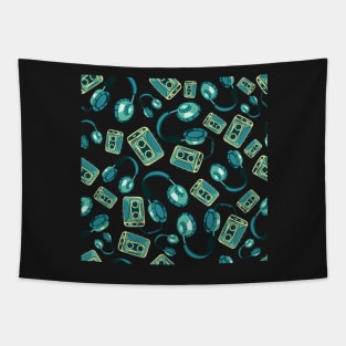 Vintage Music Cassette Tape Player and Headphones Tapestry