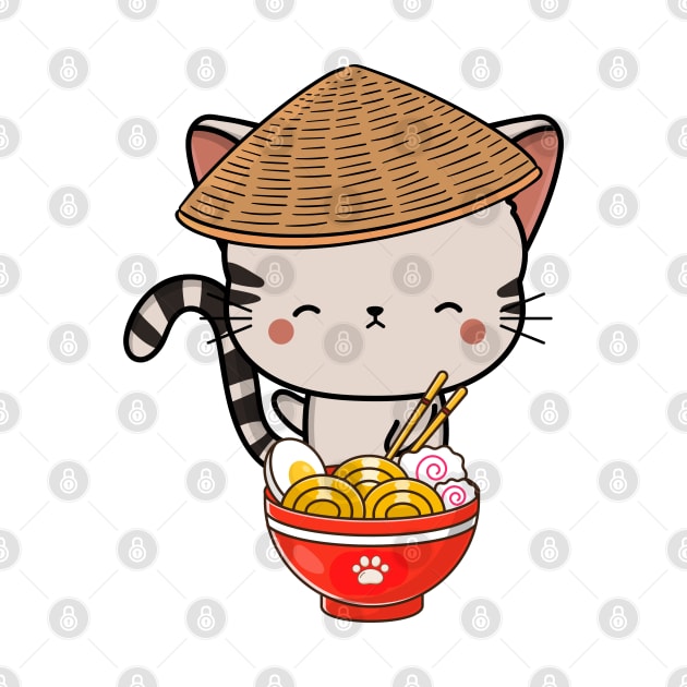 Funny Tabby Cat Eating Ramen by Pet Station