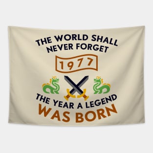 1977 The Year A Legend Was Born Dragons and Swords Design Tapestry