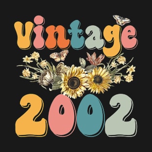 Vintage 2002 Sunflower Floral Retro Groovy 21st Birthday T-Shirt