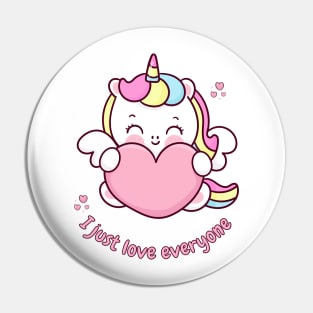 I just Love Everyone Cute Unicorn With Heart Pin