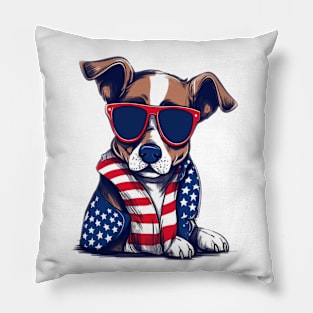 Patriotic Dog, 4th of July Design Pillow