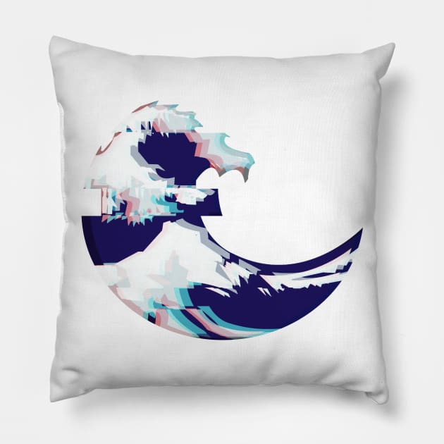 Glitched Great Wave Emoji Pillow by gregG97