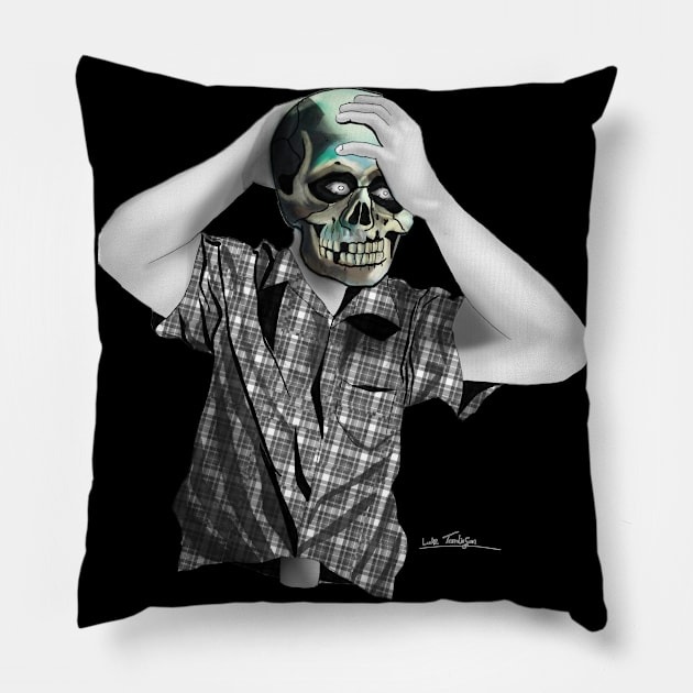 Skull Mask - colour splash Pillow by lucafon18