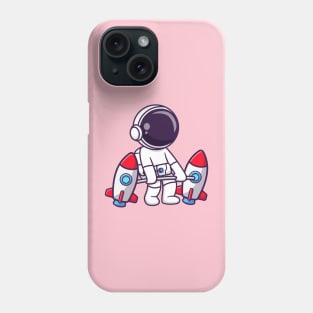 Cute Astronaut Lifting Rocket Barbell Cartoon Phone Case