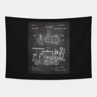 Steam Train Patent - Steam Locomotive Art - Black Chalkboard Tapestry